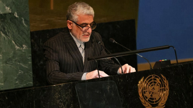 Le représentant permanent de l'Iran auprès de l' ONU, Amir Saeid Iravani. Crédit photo : MICHAEL M. SANTIAGO / AFP