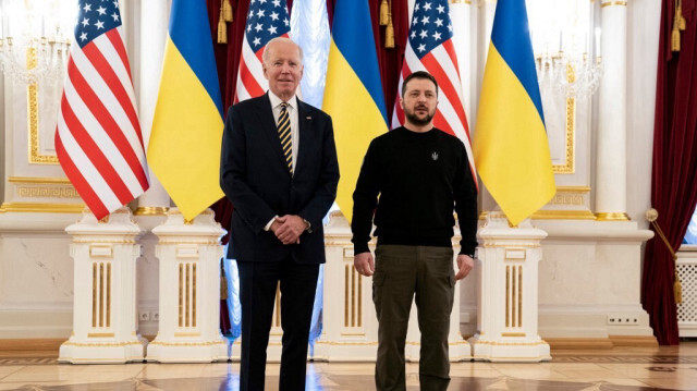 Le président Joe Biden avec le président ukrainien Volodymyr Zelensky au palais Mariinsky à Kiev le 20 février 2023.Crédit: Evan Vucci / PISCINE / AFP