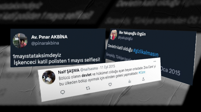 Cumhurbaşkanı Erdoğan ve bakanlar hakkında suç duyurusunda bulunan avukatların sosyal medya paylaşımlarında gezi eylemlerine ve terör örgütü PKK'ya destek verdikleri ortaya çıktı. 