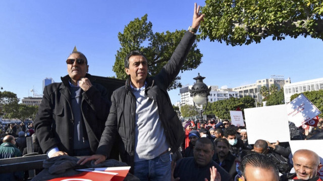 Jawhar Ben Mbarek, lors d'une manifestation contre le président Kais Saied.
Crédit Photo: FETHI BELAID / AFP