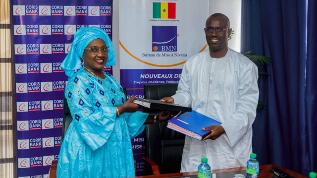 La Directrice du BMN, Fatou Dyana Bâ et Ibrahima Mar Fall,  le Directeur Général de Coris Bank International. Crédit Photo: APANEWS