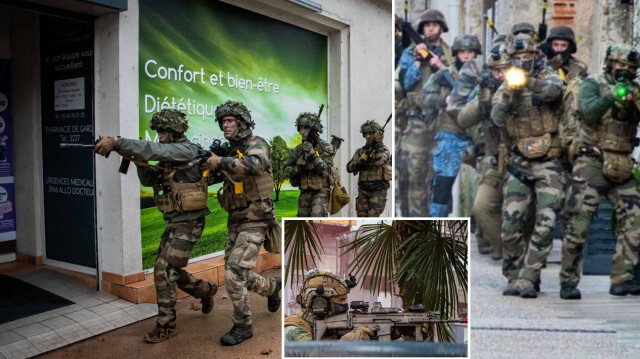 Fransız askerleri şehir merkezinde tatbikat yaptı. 
