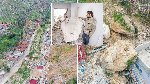 Dağdan kopan kayaların bir kısmı mahallenin yollarına düşerek araçlara zarar verirken bazı evlerin de yıkılmasına neden oldu.