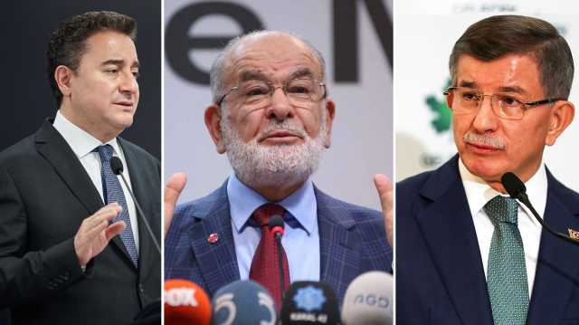 DEVA Partisi Genel Başkanı Ali Babacan, Saadet Partisi Genel Başkanı Temel Karamollaoğlu ve Gelecek Partisi Genel Başkanı Ahmet Davutoğlu.