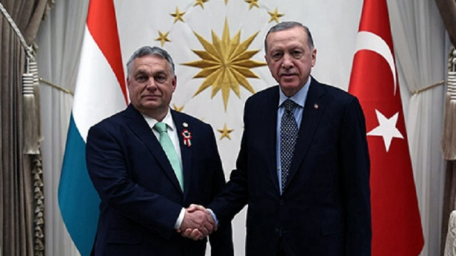 Turkish President Recep Tayyip Erdogan (R) meets with Hungarian Prime Minister Viktor Orban (L) at the Presidential Complex in Ankara, Türkiye on March 16, 2023.