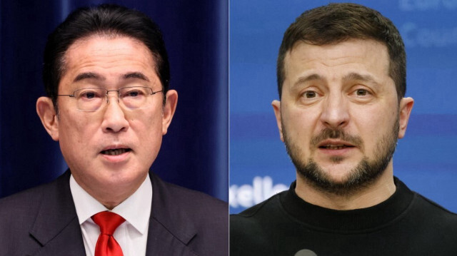 Le Premier ministre japonais Fumio Kishida et le président ukrainien Volodymyr Zelensky. Crédit photo: Ludovic MARIN, Yoshikazu Tsuno / POOL /AFP