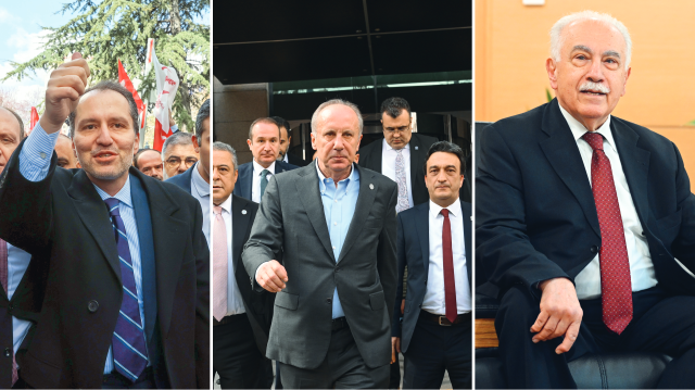 Soldan sağa: Fatih Erbakan, Muharrem İnce, Doğu Perinçek.