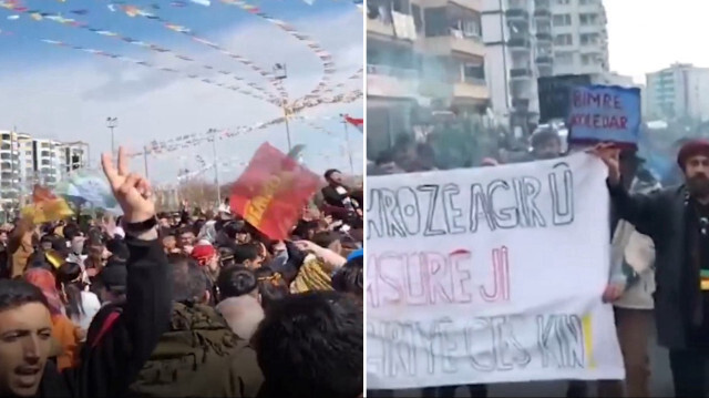 Diyarbakır'da HDP'liler Nevruz kutlama alanına yürürken terör örgütü lehine slogan attı. 