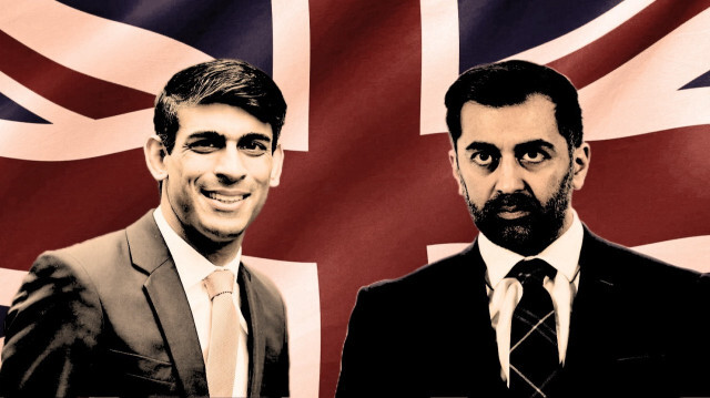 Le Premier ministre du Royaume-Uni d'origine indienne, Rishi Sunak et le Premier ministre écossais d'origine pakistanaise, Humza Yousaf. Crédit photo: YENI SAFAK