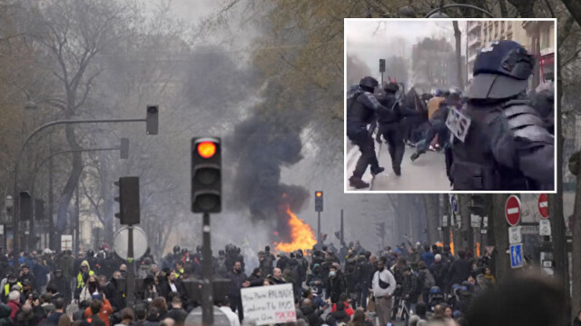 Fransa'da emeklilik reformu karşıtı gösterilerde polis ve protestocular arasında arbede yaşandı.