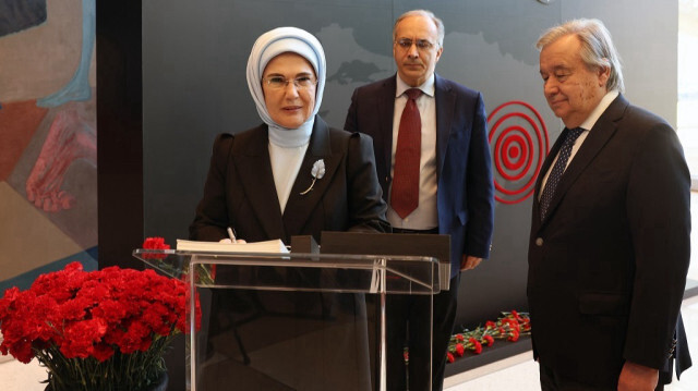 Emine Erdogan, épouse du président turc, Recep Tayyip Erdogan et le Secrétariat général des Nations unies (ONU), Antonio Guterres. Crédit photo: AA