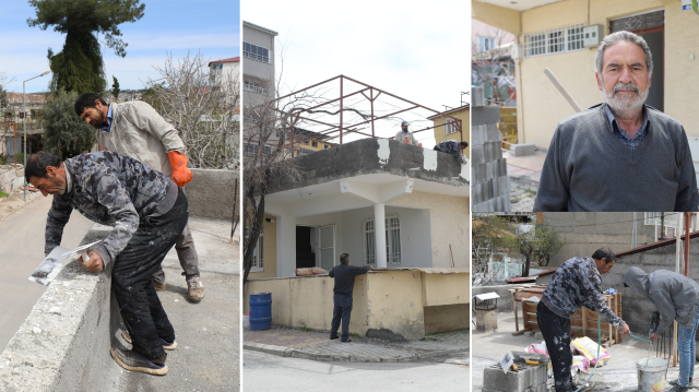 Depremde hasar gören evlerin onarımı için vatandaşlar kolları sıvadı.