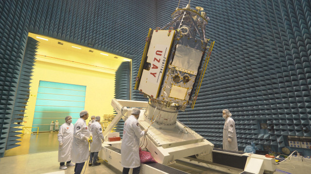 A view of Turkiye's new high-resolution observation satellite IMECE, which will be launched this week, in Ankara, Turkiye on April 10, 2023. 