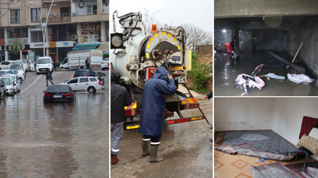 Mardin'de sağanak yağış sebebiyle ev ve iş yerlerini su bastı.