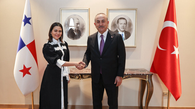 Turkish Foreign Minister Mevlut Cavusoglu meets Minister of Foreign Affairs of Panama, Janaina Tewaney Mencomo in Istanbul, Turkiye on April 15, 2023.