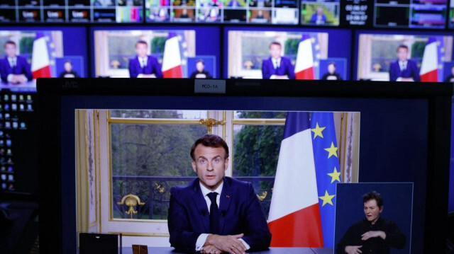 Allocution télévisée du Président français, Emmanuel Macron, le 17 avril 2023. Crédit photo: LUDOVIC MARIN / AFP