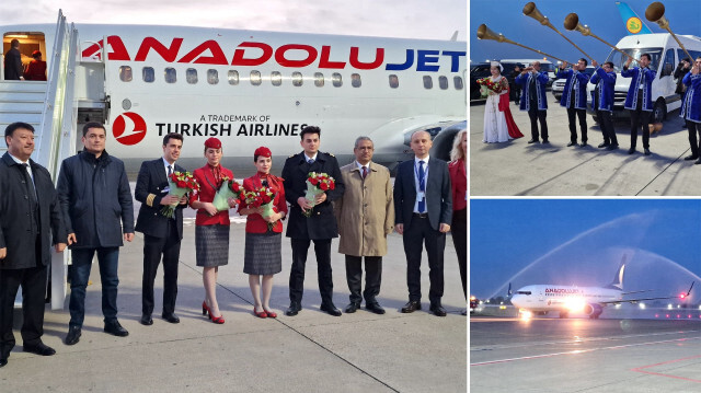 Özbekistan Sivil Havacılık Genel Müdürü Tahir Nazarov, Taşkent Büyükelçisi Olgan Bekar ve THY Taşkent Ofisi Müdürü Selim Kahrıman, uçak merdiveni önünde kurdeleyi keserek ilk yolcuları karşıladı.
