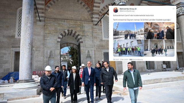 Bakan Ersoy, Sultanahmet Camii'nde incelemelerde bulundu.