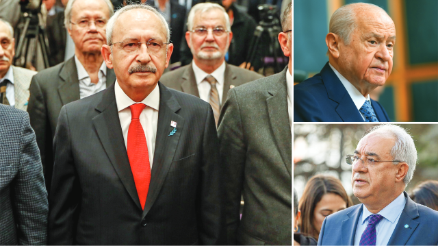 CHP Genel Başkanı Kemal Kılıçdaroğlu, MHP Genel Başkanı Devlet Bahçeli, DSP Genel Başkanı Önder Aksakallı.