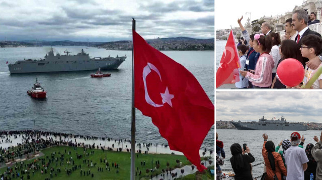 Cumhurbaşkanı Erdoğan, çocuklarla TCG Anadolu gemisini uğurladı.