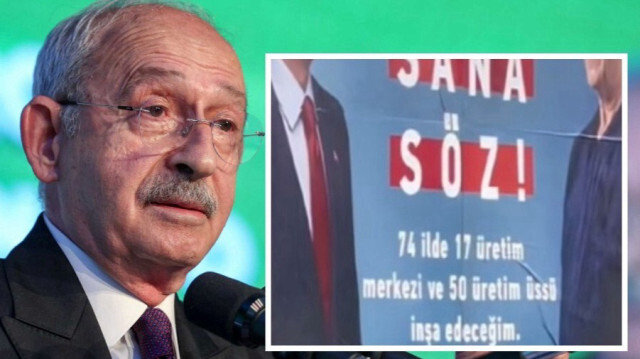 Kemal Kılıçdaroğlu ve seçim vaadinin bulunduğu reklam panosu