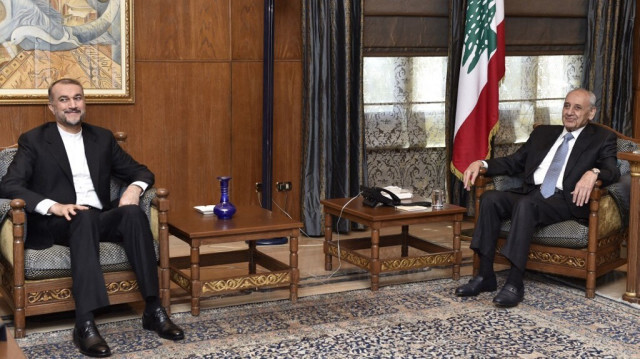 Le président du Parlement libanais, Nabih Berri, rencontre le ministre iranien des Affaires étrangères, Hossein Amir-Abdollahian à Beyrouth au Liban. Crédit photo: AFP