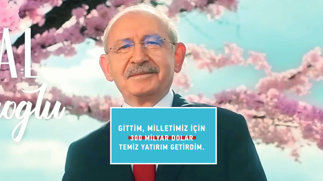 Kemal Kılıçdaroğlu, 100 yılda yapılmayan bir uluslararası doğrudan yatırımı televizyonlardan ve sosyal medya hesaplarından yayınladığı reklam filminde hem sözlü hem de yazılı olarak getirdiğini iddia etti.