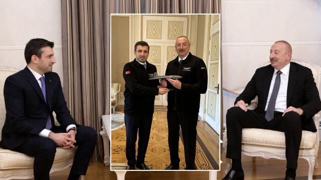 Baykar Yönetim Kurulu Başkanı ve Teknoloji Lideri Selçuk Bayraktar ve Azerbaycan Cumhurbaşkanı İlham Aliyev