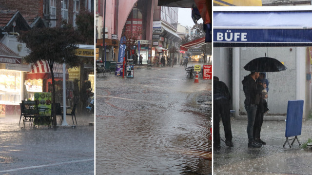 Edirne'de sağanak yağış etkili oldu.
