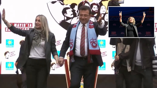 Ekrem İmamoğlu, Trabzon mitingine eşi Dilek İmamoğlu ile çıkıp partilileri selamladı.