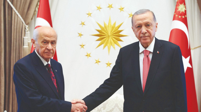 MHP lideri Devlet Bahçeli ve Cumhurbaşkanı Recep Tayyip Erdoğan. 