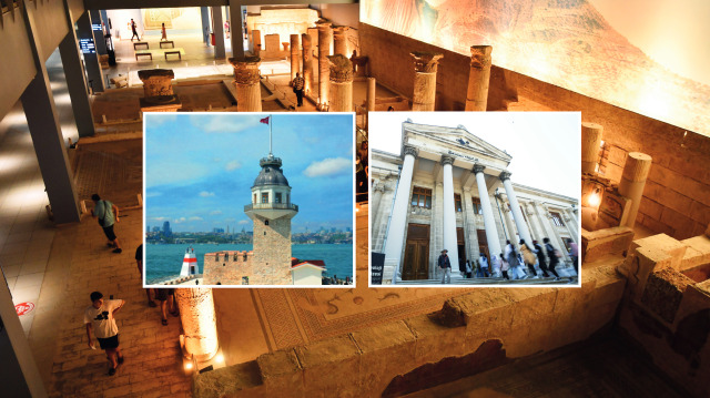 Kız Kulesi ve İstanbul Arkeoloji Müzesi. 