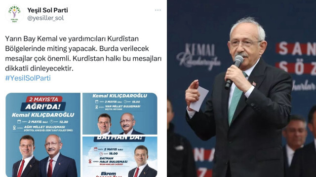 HDP'ye yakın bir sosyal medya hesabı, KIılıçdaroğlu'nun Doğu Anadolu Bölgesi ziyaretlerini "Kürdistan bölgelerine geliyor" diyerek duyurdu.
