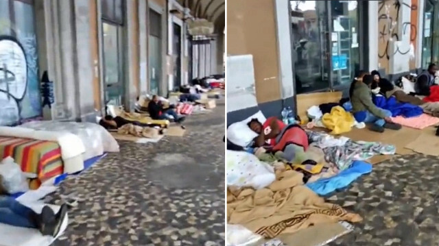 İtalya'nın başkenti Roma'da sokaklarda uyuyan evsizler görüntülendi.