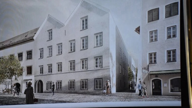 Project's photo is displayed during a press conference on project for house, where Adolf Hitler was born, to be turned into a police station in Vienna, Austria on June 2, 2020.