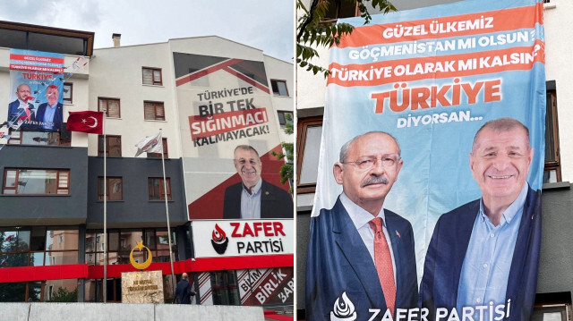 Zafer Partisi Genel Merkezi'ne Ümit Özdağ ve Kemal Kılıçdaroğlu'nun yan yana olduğu bir afiş asıldı.