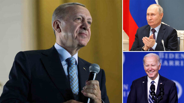 Cumhurbaşkanı Recep Tayyip Erdoğan, Rusya Devlet Başkanı Putin, ABD Devlet Başkanı Biden.