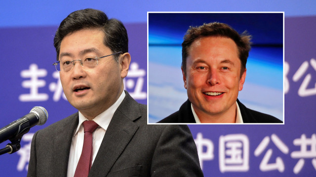 Çin Dışişleri Bakanı Çin Gang ve Elon Musk.