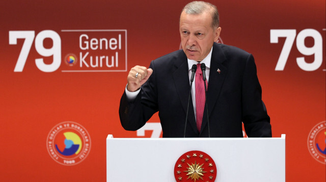 Le Président turc, Recep Tayyip Erdogan, lors de la 79e assemblée générale de l'Union des chambres et des bourses de marchandises de Türkiye, dans la capitale Ankara, le 30 mai 2023. Crédit photo: AGENCE ANADOLU