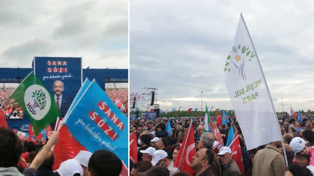Muhalefetin Maltepe mitinginde HDP flamaları kameralara yansıdı.