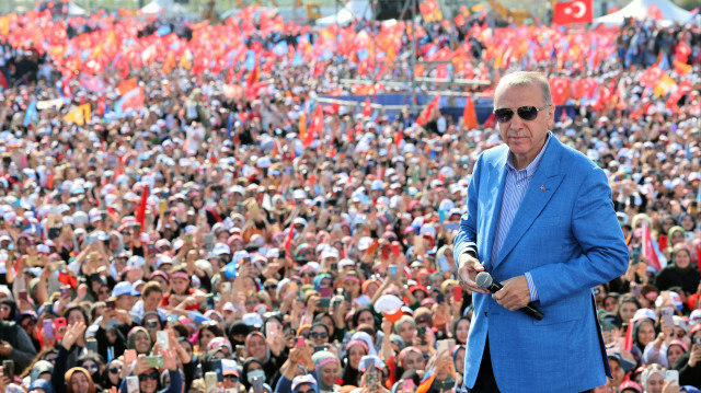 Recep Tayyip Erdoğan, Président de la République de Türkiye aujourd'hui au rassemblement à Istanbul. Crédit Photo: AA