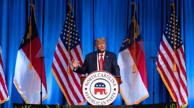 L'ancien président des États-Unis et candidat à l'élection présidentielle de 2024, Donald Trump, s'exprimant lors de la convention du parti républicain à Greensboro, en Caroline du Nord, le 10 juin 2023. Crédit Photo: ALLISON JOYCE / AFP

