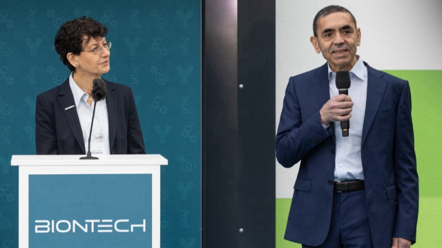 La cofondatrice et médecin en chef de BioNtech, Özlem Türeci (G) et son époux, le Président-directeur général de BioNTech, Uğur Şahin (D). Crédit photo: ANDRE PAIN / AFP
