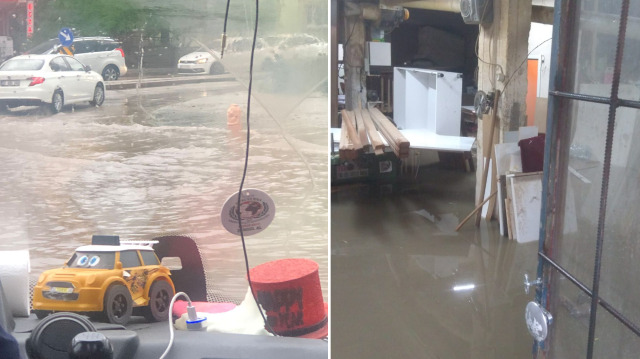 Eskişehir'de etkili olan sağanak yağış nedeniyle yollar ve iş yerleri sular altında kaldı.