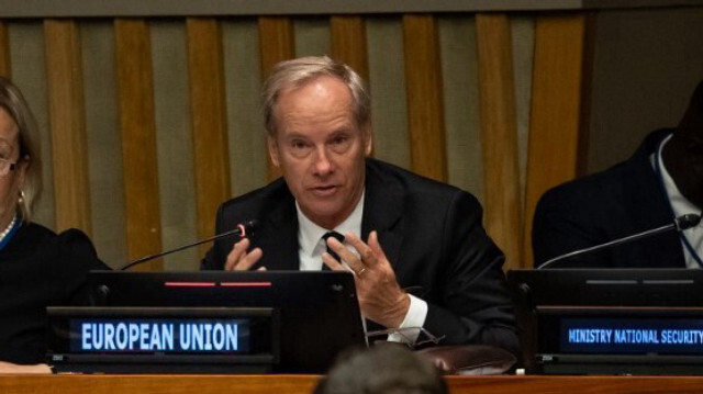 L'ambassadeur de l'Union européenne auprès des Nations Unies, Bjorn Olof Skoog (D), s'exprime lors de la Conférence de haut niveau des chefs des organismes de lutte contre le terrorisme des États membres de l'ONU au siège de l'ONU, le 19 juin 2023 à New York. Crédit photo: YUKI IWAMURA / AFP


