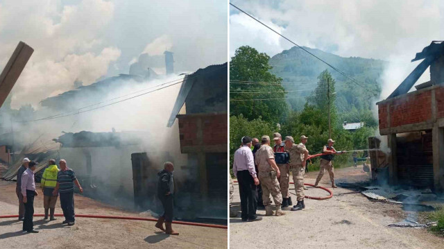 Erzurum’un Pazaryolu ilçesinde çıkan yangın evlere sıçradı.