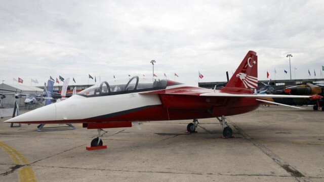 L' avion de combat léger (LCA) et d'entraînement militaire avancé, monoréacteur, biplace en tandem, et supersonique développé par Turkish Aerospace Industries (TAI), Hürjet. Crédit photo: GEOFFROY VAN DER HASSELT / AFP
