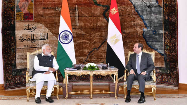 Le Premier ministre indien, Narendra Modi et le Président égyptien, Abdel Fattah al-Sisi, lors d'une rencontre dans la capitale égyptienne, Le Caire,  le 25 juin 2023. Crédit Photo: AFP

