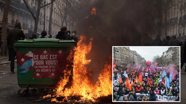 Fransa'da emeklilik yaşını yükselten reforma karşı ülke genelinde protesto.