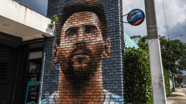 Une fresque murale à Miami portant l'effigie de Léo Messi. Crédit photo: Giorgio Viera / AFP